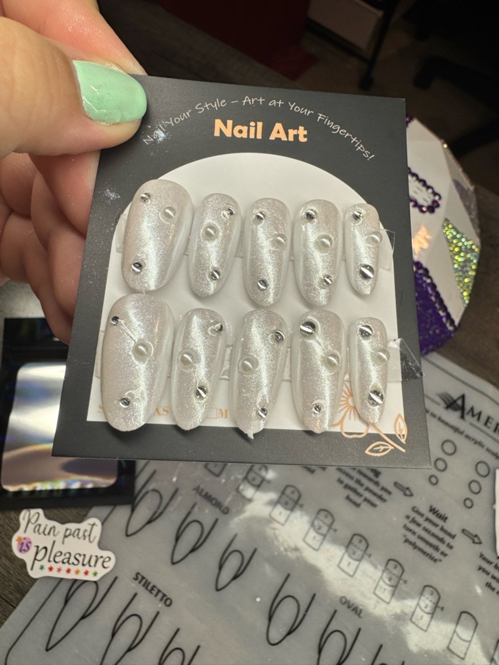 Silver Glitter Rhinestone Press-On Nails